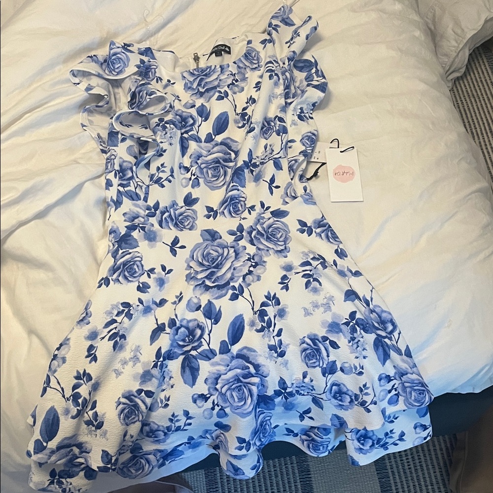 Floral Blue and White Dress